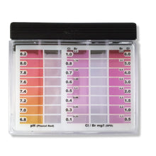Carica l'immagine nel visualizzatore di Gallery, Kit test piscina premium per cloro, bromo e pH | Tester acqua con 60 pastiglie Rapid (30x DPD1 cloro libero + 30x Phenol