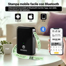 Carica l'immagine nel visualizzatore di Gallery, ORGBRO X1 Etichettatrice Termica Portatile Bluetooth - Mini Stampante per Etichette Adesive Senza Inchiostro/Cartucce con 1 Rotolo Incluso, Compatibile con iOS/Android per Casa, Ufficio (Nero)