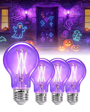 Carica l'immagine nel visualizzatore di Gallery, A19 E27 6W Lampadina nera per Halloween 395nm UV Glow Dimmerabile 4 pacco