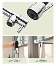 Carica l'immagine nel visualizzatore di Gallery, Rubinetto da cucina con doccetta estraibile, girevole a 360°, miscelatore ad alta pressione, doppio spray in acciaio inox (cromato)