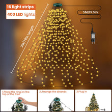 Carica l'immagine nel visualizzatore di Gallery, GARITE - Catena luminosa per albero di Natale, 2 m, 400 LED, con anello e 16 ghirlande, illuminazione a LED, per albero di Natale, catena luminosa per 150 cm, 180 cm, 210 cm, 240 cm