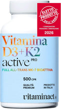 Carica l'immagine nel visualizzatore di Gallery, Vitamina D3+K2 (Dura 1 anno e 4 mesi) 500 Microcompresse – ELETTO PRODOTTO DELL’ANNO 2026 - Senza Biossido di Silice, Vitamina D3 2000 UI a Compressa – Vitamina K2 MK7 All-Trans Active Pro Vitaminact