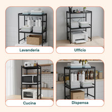 Carica l'immagine nel visualizzatore di Gallery, Avilia Scaffale Cucina Espandibile 3 Ripiani, Porta Microonde con 6 Ganci