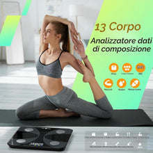 Carica l'immagine nel visualizzatore di Gallery, RunStar Bilancia pesapersone e percentuale grasso, Bilancia smart digitale e precisa con ampio display, Analizzatore di 13 dati di composizione corporea, Sync App