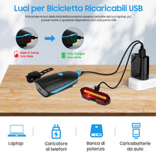 Carica l'immagine nel visualizzatore di Gallery, Luci Biciclette LED, Anteriore e Posteriore USB Ricaricabile e Impermeabile IP65, 1200 mAh luci MTB per Uomini Donne, Bambini, Combinazione di Luci per Mountain Bike Impermeabili