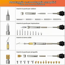 Carica l'immagine nel visualizzatore di Gallery, Set di penna per pirografia e saldatore per pirografia 71 in 1, 80 W, LED, temperatura regolabile 180-500 °C, con interr