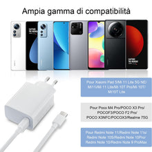 Carica l'immagine nel visualizzatore di Gallery, Caricabatterie Rapido 33W compatibile con Xiaomi Redmi Note 14 Serie, Per Redmi Note 13, 13 Pro, 13 Pro+, 12, 11, 10, 10