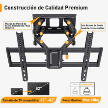 Carica l'immagine nel visualizzatore di Gallery, Perlegear Supporto TV Parete da 37-82 Pollici, Staffa TV Girevole Inclinabile ed Estendibile, Braccio Ultra Resistente Fino 60kg, VESA 200x100-600x400mm