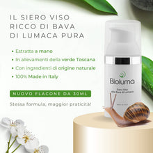 Carica l'immagine nel visualizzatore di Gallery, Bioluma Bava di Lumaca Siero Viso 30ml Idratante Nutriente Antiage con Acido Ialuronico Arginina Olio Argan Maca Pelle Grassa Secca Mista Coadiuvante Antirughe Rivitalizzante Viso Collo Made in Italy