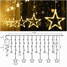 Carica l'immagine nel visualizzatore di Gallery, Tenda Luminosa Natale, 3.5M Luci Stelle Natale con Telecomando e Timer, 8 Modalità Tenda Luci Natale a USB/Batteria, Cat