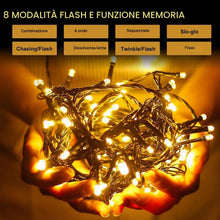 Carica l'immagine nel visualizzatore di Gallery, Quntis Luci Natale Esterno 10M 100 Leds, Luci Albero di Natale Bianco Caldo IP44 con 8 Modalità Catena Luminosa Natale D