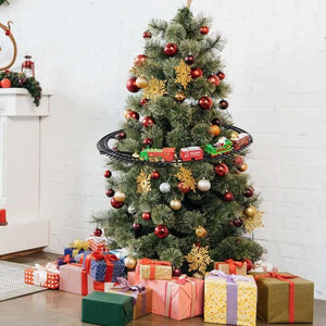 PARTENOPE Trenino Natalizio con Supporto Installazione per Centro Albero di Natale Treno Elettrico 2 Vagoni + Slitta Babbo Natale con Luci e Suoni Decorazioni Natalizie Diametro Pista 89 cm