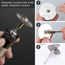 Carica l'immagine nel visualizzatore di Gallery, 9 Pezzi Dischi da Taglio per Dremel, Mini Lame per Seghe Circolari HSS, Dischi Diamantati e da Taglio di Resina, Utensil