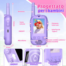 Carica l'immagine nel visualizzatore di Gallery, iKidiki Walkie Talkie Bambini Ricaricabili, Regalo Bambina 3 4 5 6 7 8 Anni Walkie-Talkie per Bambini con Video Giocatto