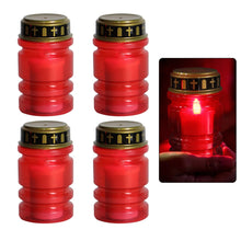 Carica l'immagine nel visualizzatore di Gallery, Candele funerali a LED rosse, 4 pezzi, IP44, impermeabili, per esterni, con effetto tremolante, a batteria, per cimitero