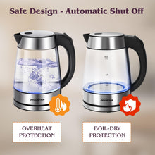 Carica l&#39;immagine nel visualizzatore di Gallery, Aigostar Chubby - Bollitore Acqua Elettrico Acciaio Inox e Vetro Trasparente Borosilicato con LED illuminazione, Senza BPA, 1,7 litri, 2200W, Filtro Rimovibile, Spegnimento Automatico, base 360º
