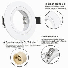 Carica l'immagine nel visualizzatore di Gallery, Faretto Incasso Cartongesso GU10 Alluminio Bianco, Cornice Faretti led da incasso per cartongesso Rotondo Portafaretto i