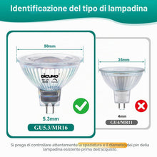 Carica l'immagine nel visualizzatore di Gallery, DiCUNO Lampadina LED GU5.3 Dimmerabile, 6W=60W, 4000K, 440lm, 6 Pezzi