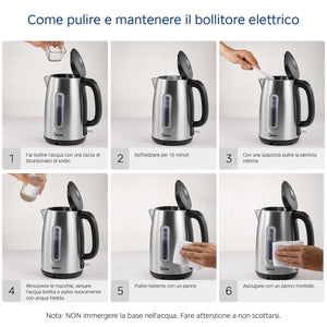Midea Bollitore Elettrico 1,7L, Acciaio Inox, Kettle senza BPA, 2200 W, Bollitore Acqua con indicatore del livello dell'acqua, indicatore LED, Base di rotazione a 360°