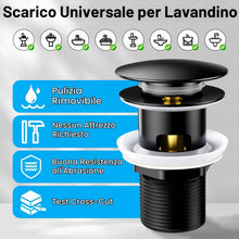 Carica l'immagine nel visualizzatore di Gallery, Aissom Piletta Bidet Click Clack con Troppopieno,Piletta per Scarico Lavabo,Piletta Bidet Universale G1 1/4",per tutti i