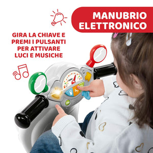 Chicco Vespa per Bambini Primavera Bianca, Moto Giocattolo Cavalcabile con Pannello Elettronico, Luci e Suoni, Ruote di Supporto Rimuovibili, Max 25 Kg, Giochi per Bambini 1-3 Anni