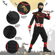 Carica l'immagine nel visualizzatore di Gallery, Aomig Costume da Ninja, Ninja Costume Ragazzo Halloween Costume con Maschera, Pugnale, Freccette, Cintura, Guanti, Cingh
