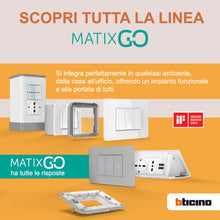 Carica l'immagine nel visualizzatore di Gallery, BTICINO MatixGO Presa di corrente universale 2 moduli Bianco SJW4140A16F Presa flat standard tedesco e italiano, interas