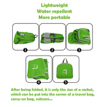 Carica l'immagine nel visualizzatore di Gallery, Lywencom Zaino da trekking, 30l sportivo leggero pieghevole impermeabile zaino ultraleggero per campeggio all'aperto picnic escursionismo corsa borsa scuola con pioggia(verde)