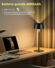 Carica l'immagine nel visualizzatore di Gallery, TRUMPETS Lampada da Tavolo Senza Fili Metallo, H:25cm Lampada da Comodino Ricaricabile USB-C, 3 Temperature Colore, Lamp