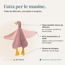 Carica l'immagine nel visualizzatore di Gallery, Doudou neonato Anatra in mussola – Dudu e peluche neonato, Dusty Rose