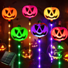 Carica l'immagine nel visualizzatore di Gallery, Set di 6 lampade solari a zucca per Halloween, decorazione esterna multicolore, resistente alle intemperie