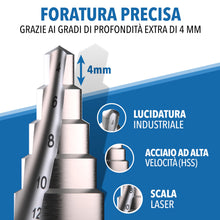 Carica l'immagine nel visualizzatore di Gallery, Fresa conica 4-32 mm HSS punta a gradini per metallo lamiera plastica