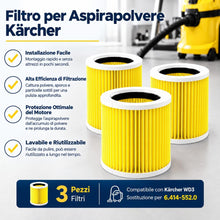 Carica l'immagine nel visualizzatore di Gallery, 3x Cartuccia Filtro Aspirapolvere compatibile per Kärcher WD3 Premium WD2 WD3 WD3 MV3 WD3P Il kit di estensione sostitui