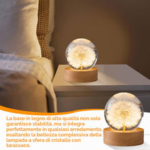 Carica l'immagine nel visualizzatore di Gallery, Sfera di cristallo, luce notturna, 6 cm, fiore di leone, lampada da notte con base in legno USB, ideale come regalo per 