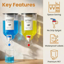 Carica l'immagine nel visualizzatore di Gallery, Confezione da 2 dispenser di sapone per bucato, dispenser per detersivo da parete, dispenser per ammorbidente per tessuti, dispenser per liquidi con beccuccio, per l'organizzazione e la conservazione