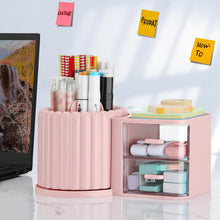 Carica l'immagine nel visualizzatore di Gallery, LETURE Organizzatori rotanti da scrivania e accessori con 2 cassetti, portapenne per scrivania, organizer da scrivania e accessori per ufficio e casa (rosa)