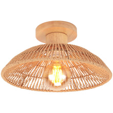 Carica l'immagine nel visualizzatore di Gallery, iDEGU Lampada da Soffitto Retrò in Rattan e Legno Stile Boho 30cm Lampadario a Sospensione Paralume Vintage Plafoniere I