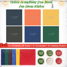 Carica l'immagine nel visualizzatore di Gallery, 6 Pezzi 3D Cartoline di Natale con Buste, JRISBO Biglietti Auguri Natale 3D Pop-Up Christmas Cards Colorato Set di Cartoline Natale Xmas Regalo di Natale per Bambini Amici Famiglia