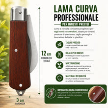 Carica l'immagine nel visualizzatore di Gallery, topolenashop Coltello da Innesto a Roncola Pieghevole 19,5 cm con Lama Curva 6 cm in Acciaio Inox e Manico in Legno – Co