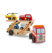 Carica l&#39;immagine nel visualizzatore di Gallery, Melissa &amp; Doug Carro Attrezzi Giocattolo 5 Pezzi Elicottero, Ambulanza, Macchina Polizia e Camion dei Pompieri | Giochi in legno | Camion per Bambini dai 3 ai 6 anni