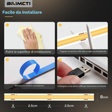 Carica l'immagine nel visualizzatore di Gallery, BRIMETI Strisca LED COB USB 2M 5V Bianco Freddo 6000K Strisca LED Dimmerabile 320LEDs/M Flessibile Strisce con Telecoman