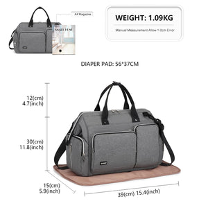 KONO Borsa per pannolini per mamma e papà, grande borsa da viaggio con fasciatoio, grigio., Rétro