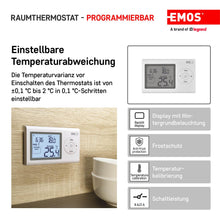 Carica l'immagine nel visualizzatore di Gallery, EMOS - termostato digitale da ambiente con display LCD - cablato programmabile - riscaldamento/raffreddamento - interval