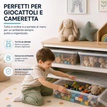 Carica l'immagine nel visualizzatore di Gallery, BAKAJI Set 4 Contenitori Sottoletto con Coperchio Trasparente, Storage Box Organizer Impilabile Salvaspazio Capiente e Robusto, Scatole Multiuso per Armadio, Vestiti, Stoccaggio Versatile