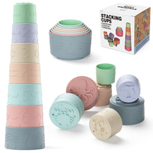 Carica l'immagine nel visualizzatore di Gallery, Cubi Impilabili Bambini Giocattoli per 6-12 Mesi, 7 Pezzi Montessori Costruzioni per Bambini Impilabile, Dentizione Neon