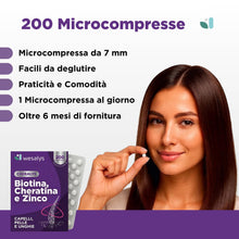 Carica l'immagine nel visualizzatore di Gallery, Biotina Cheratina e Zinco, Integratori per capelli Donna 200 Microcompresse