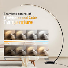 Carica l'immagine nel visualizzatore di Gallery, Linkenail Lampada da Terra ad Arco Salotto, 25W Moderna Piantana LED Dimmerabile Lampada Salotto con Telecomando, 3000K-6000K, Lampada lettura per Soggiorno, Camera da Letto, Ufficio, Nero 170cm