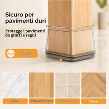 Carica l'immagine nel visualizzatore di Gallery, 32 Pezzi Feltrini per Sedie Quadrati, Gommini Per Sedie in Silicone Trasparente con Feltro, Tappi Protettivi, Protezione