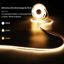 Carica l'immagine nel visualizzatore di Gallery, GOMING 24V 10M COB Striscia LED Bianco Caldo 3000K CRI 93+ 6300lm