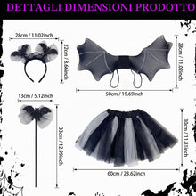 Carica l'immagine nel visualizzatore di Gallery, Costume da pipistrello di Halloween per bambini, 4 pezzi, con cerchietto, ali e tutù, ideale per bambine da 3 a 10 anni,